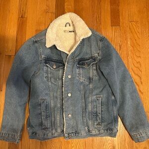 Topshop Blue Lightweight Shirt Jacket with Sherpa Collar